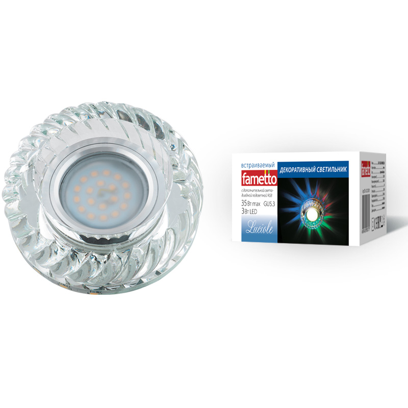 DLS-L123 GU5.3 GLASSY/CLEAR/RGB Светильник декоративный встраиваемый, серия Luciole. Без лампы, GU5. DLS-L123 GU5.3 GLASSY/CLEAR/RGB Светильник декоративный встраиваемый, серия Luciole. Без лампы, GU5.